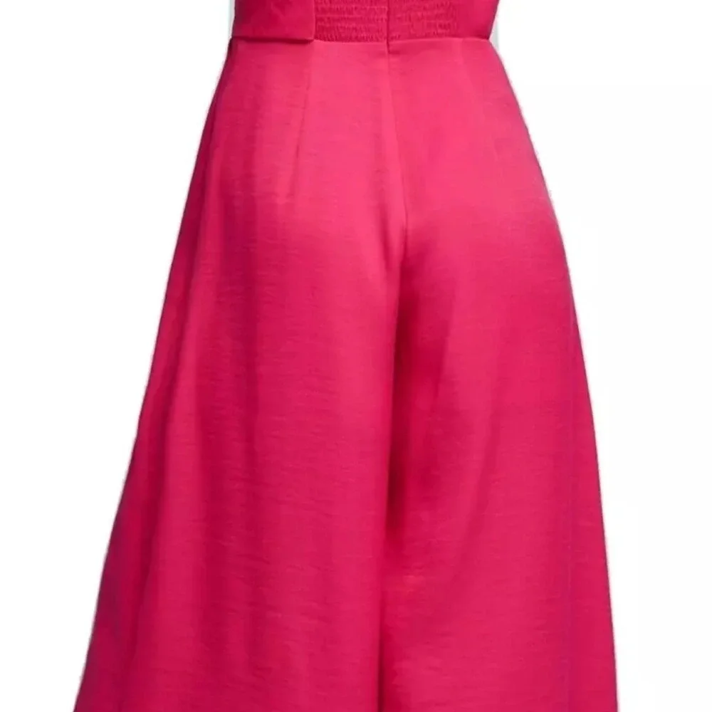 Anthropologie Galatea Strapless Tie Front Wide Leg Jumpsuit Fuchsia Pink Culotte - Picture 4 of 16